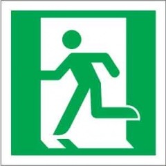 munkavédelmi tábla  műanyag 148x148 vészkijárat bal piktogram