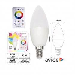 avide led izzó candle  5,5w rgb + w távirányítóval